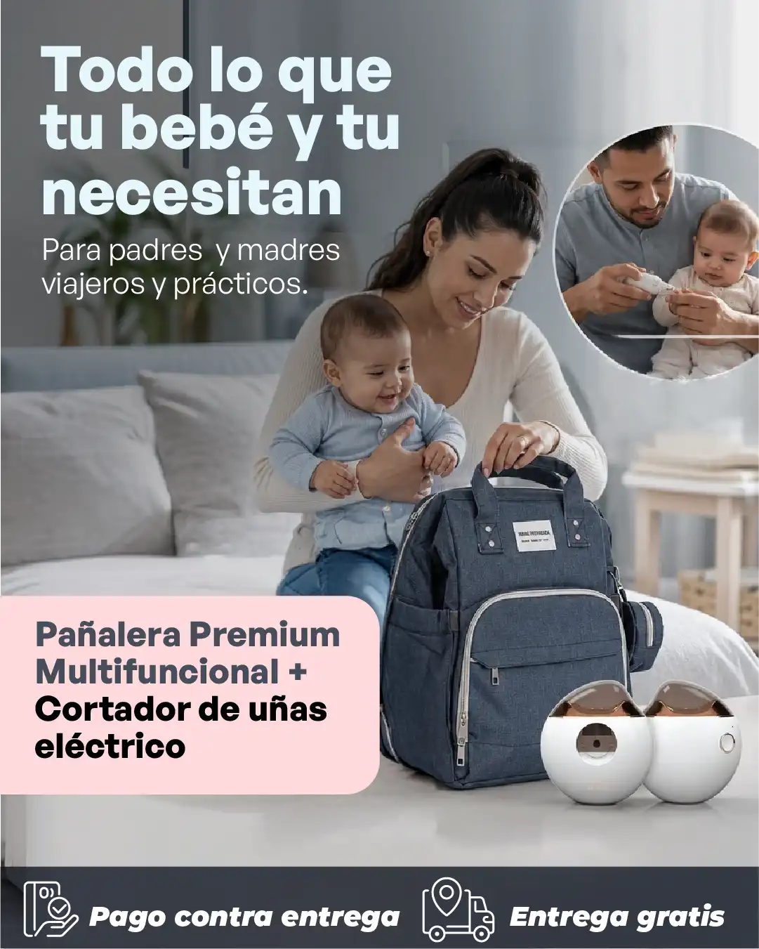 Combo Pañalera + Cortauña eléctrico para bebé